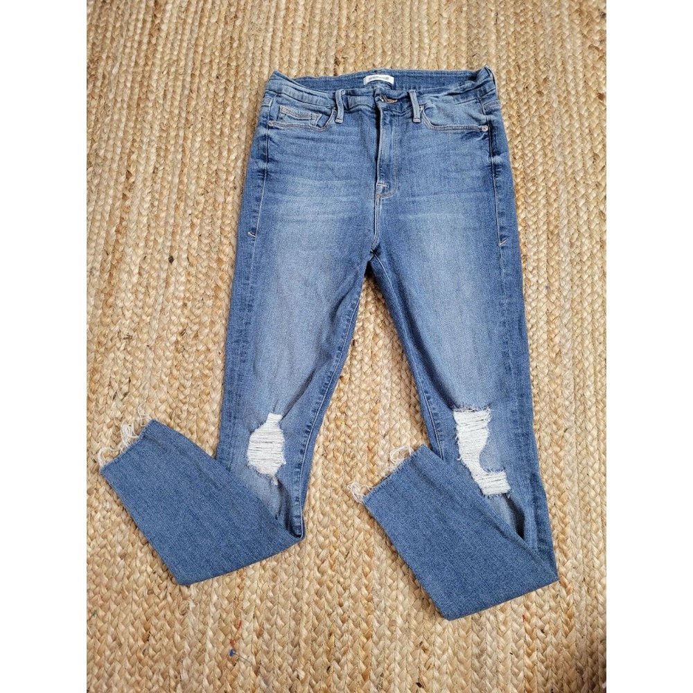 Good American Good Waist Destructed Medium Wash Denim Jeans Sz. 29